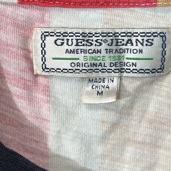 Retro GUESS‎ Men's Multicolor Vertical Striped T-Shirt - Picture 3 of 4